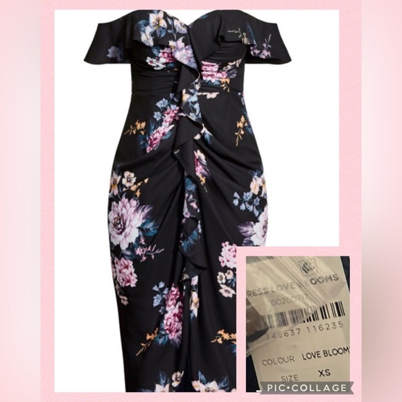 Formal dress city chic love blooms cocktail dress. NWT XS (14) black & floral - Picture 3 of 14